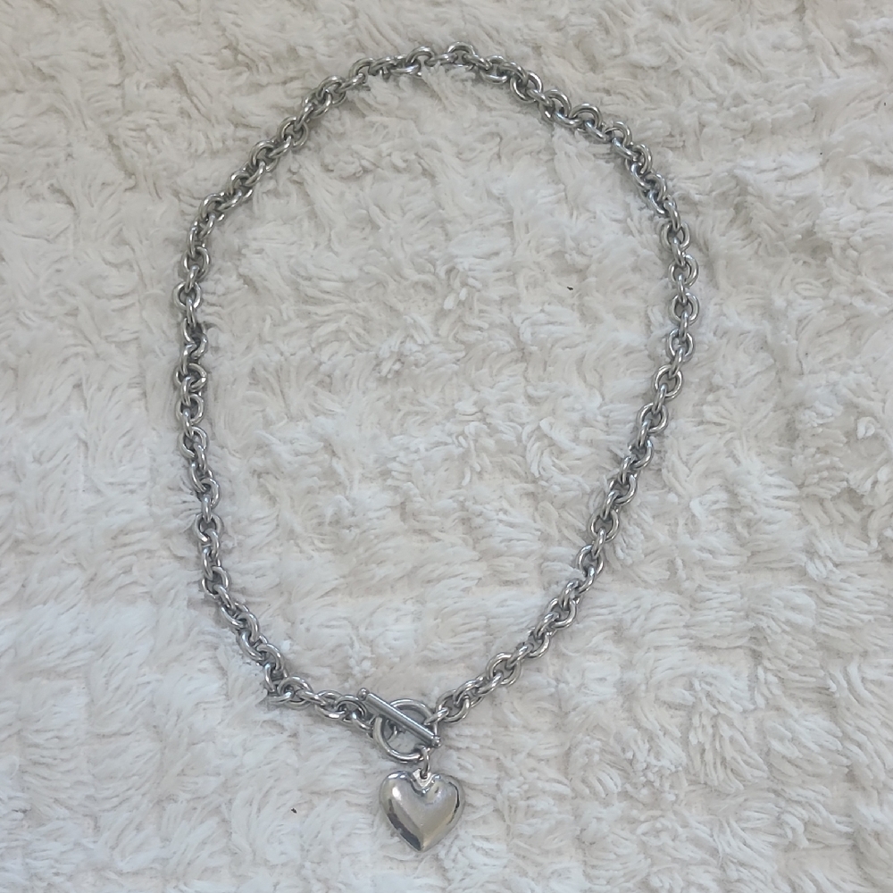 Silver Heart Toggle Chain Necklace - Women Jewelry